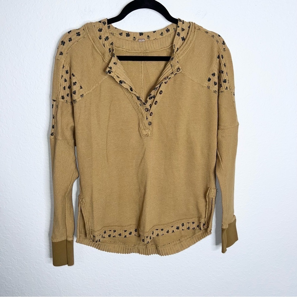 Free People Heart To Heart Henley Top Womens XS Thermal Waffle Floral Shirt J